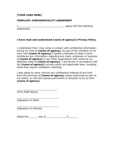 sample confidentiality agreement template 1