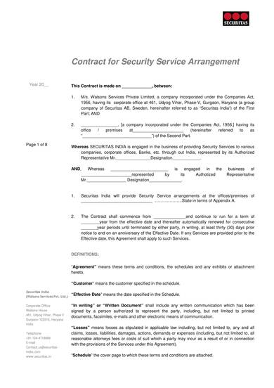 sample contract for security service arrangement