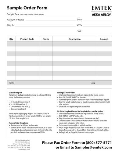 sample fillable order form template