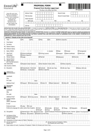 sample life insurance proposal form