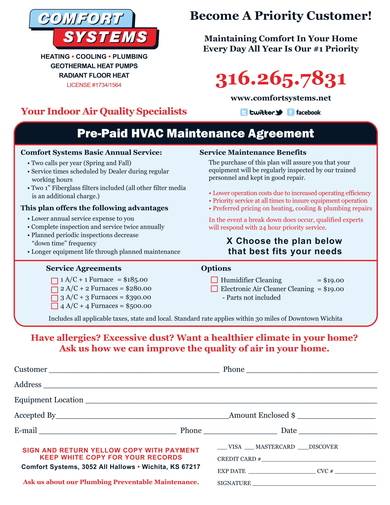 sample pre paid hvac maintenance agreement contract 1