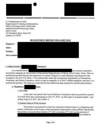 sample recruitment report for audit file 1