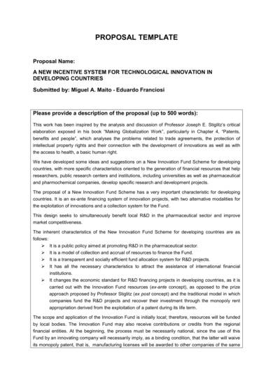 sample technological innovation proposal for developing countries