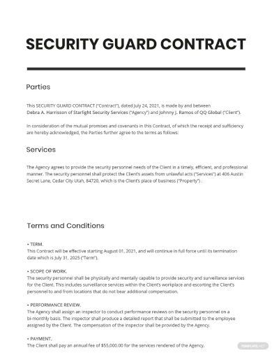 security guard contract template