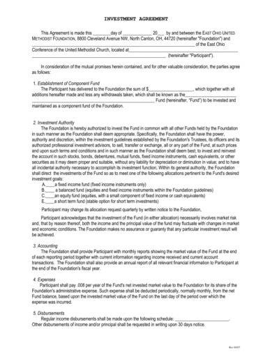 simple investment agreement contract sample