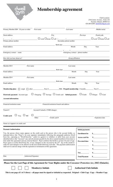 standard gym membership contract sample