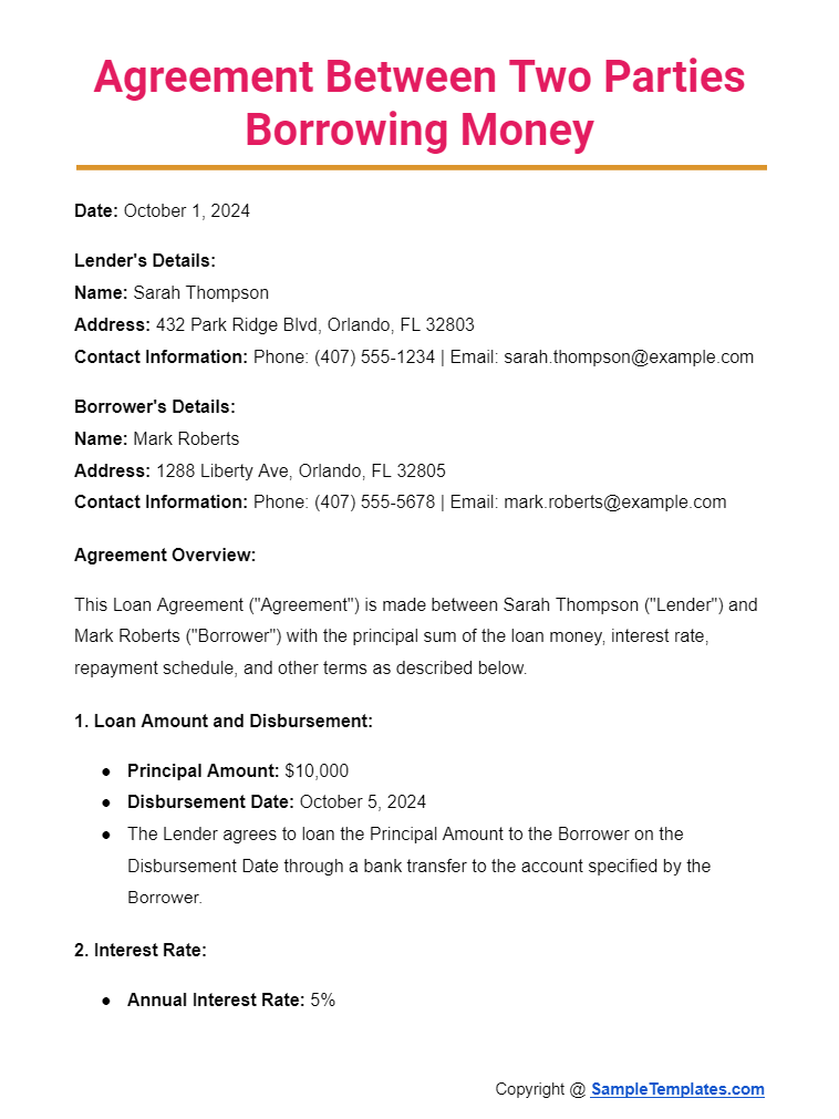 agreement between two parties borrowing money