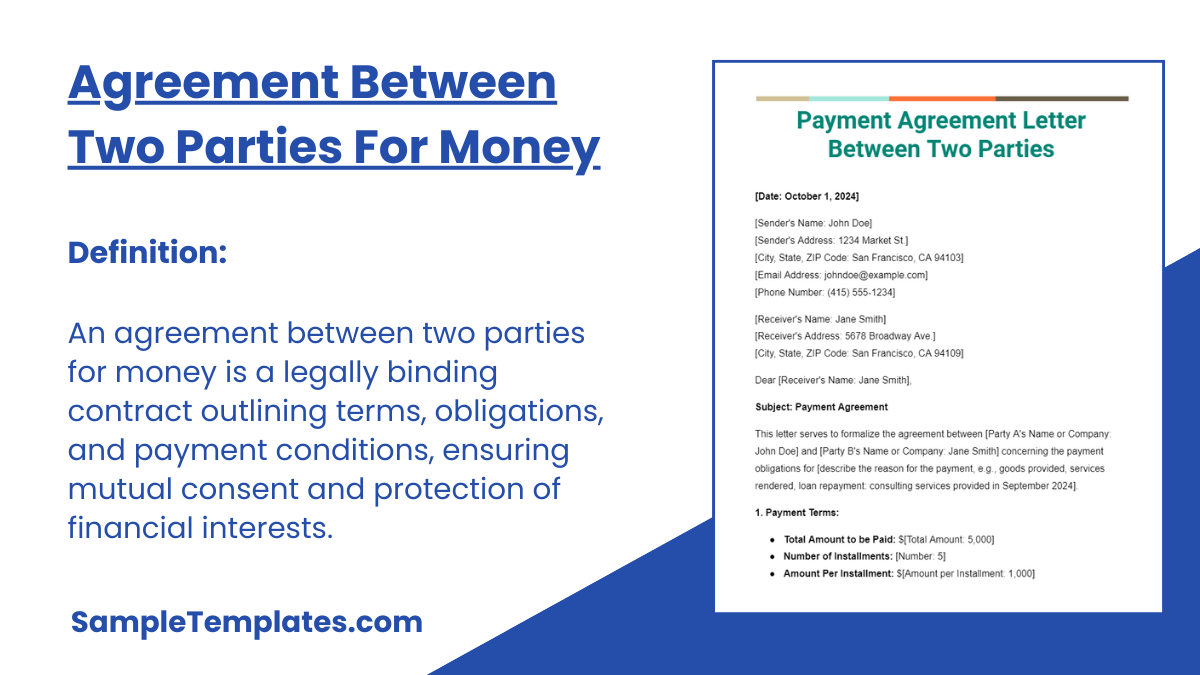 Agreement Between Two Parties For Money