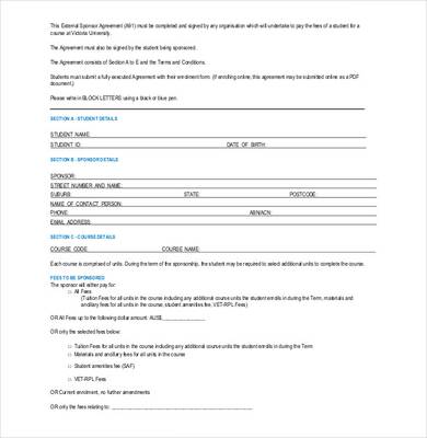 blank sponsorship agreement form template
