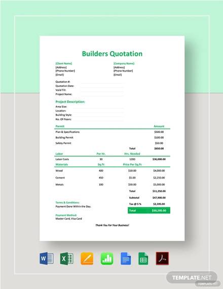 FREE 6+ Builder Quotation Samples & Templates in PDF | MS Word