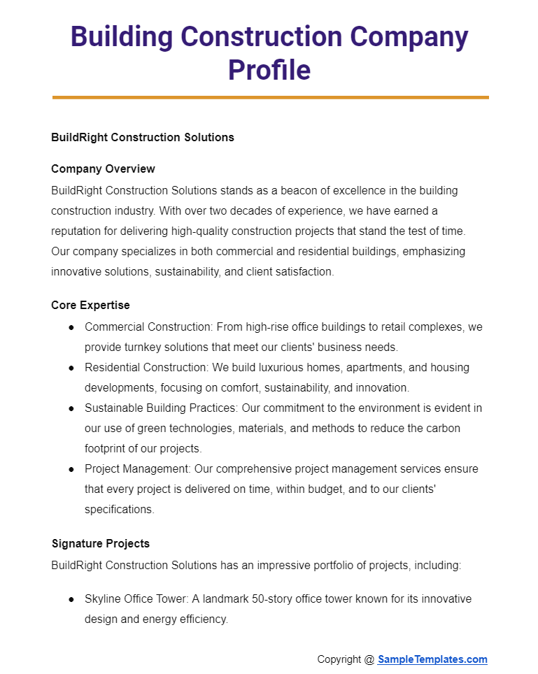 building construction company profile