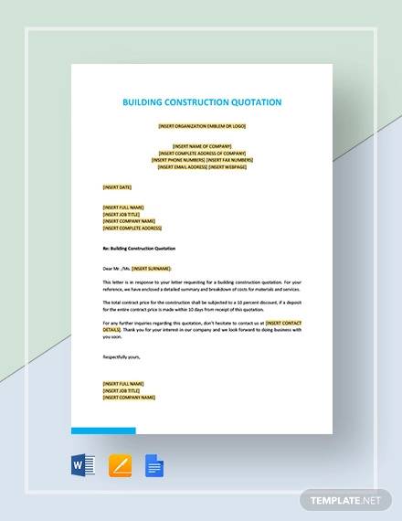 building construction quotation template