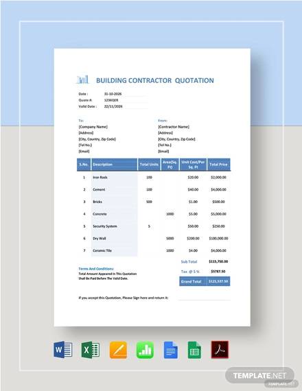 building contractor quotation template