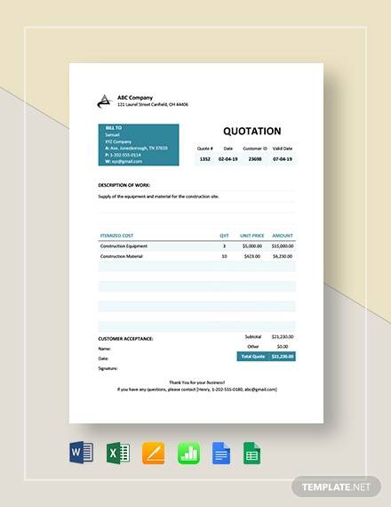 business quotation format template