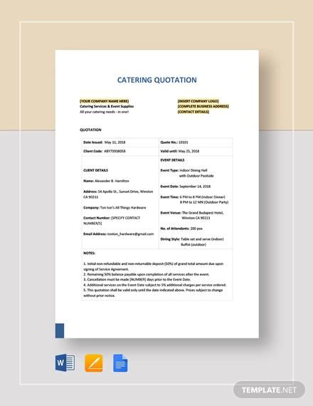 catering quotation template