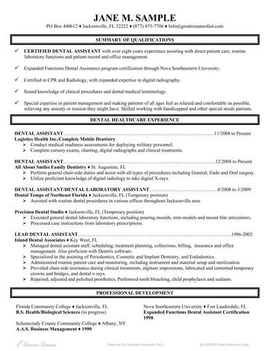 certified dental assistant resume sample 1
