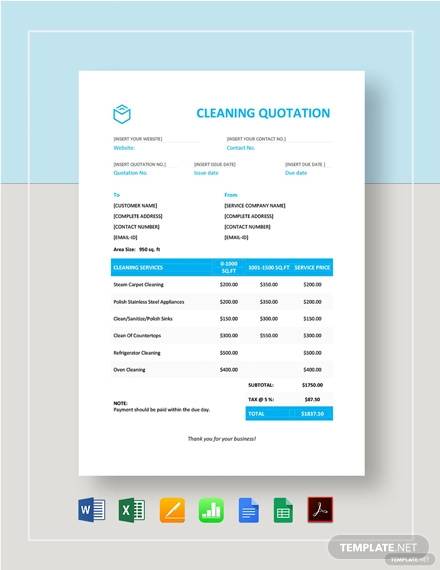 cleaning quotation template