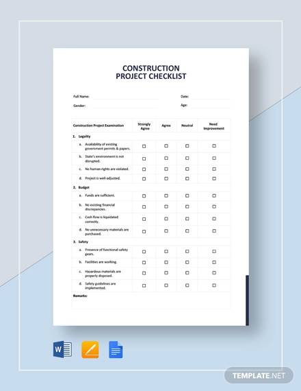 construction project checklist template