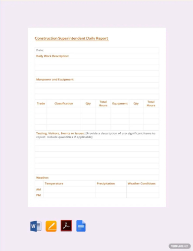 construction superintendent daily report template