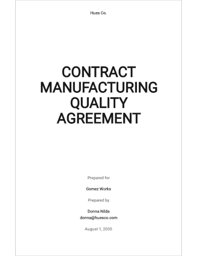 contract manufacturing quality agreement template