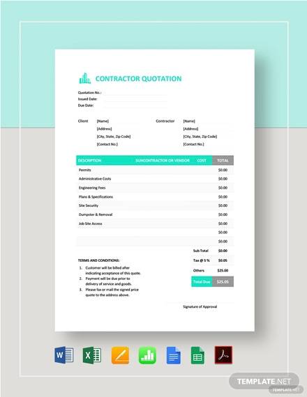 contractor quotation template