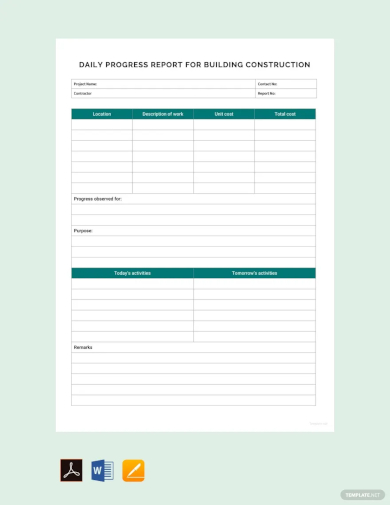 daily progress report for building construction template