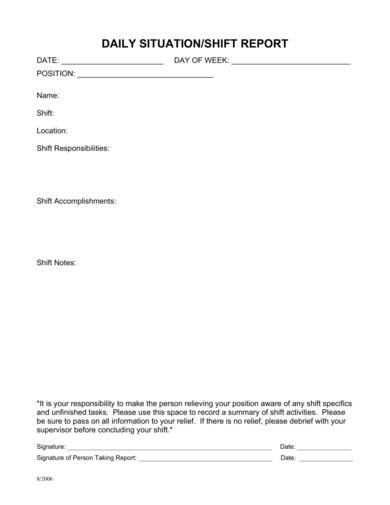 daily situation shift report template