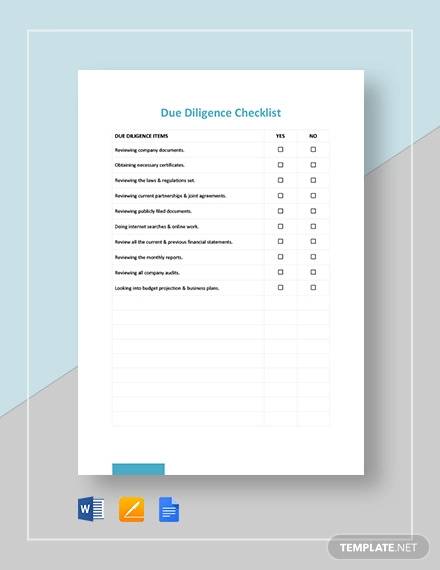 due diligence checklist template