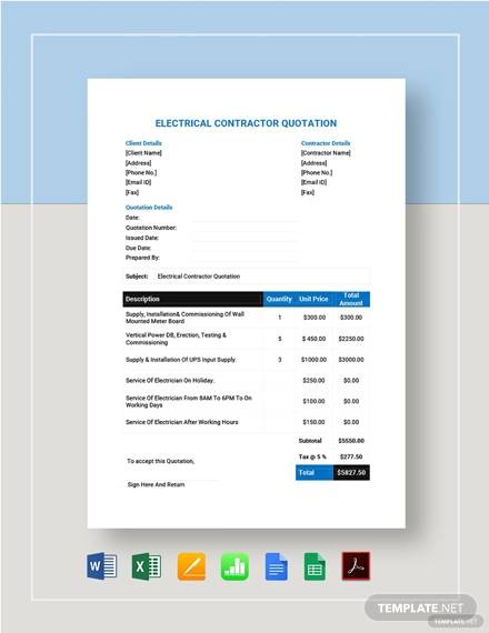 electrical contractor quotation template
