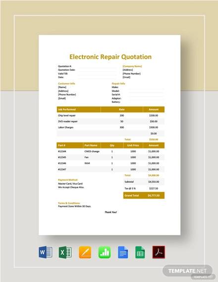 electronic repair quotation template