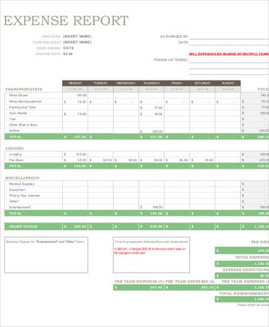 expense budget report sample 1