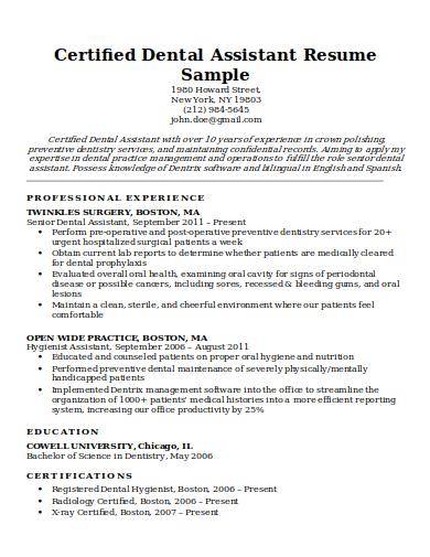 FREE 8 Dental Assistant Resume Samples In PDF MS Word