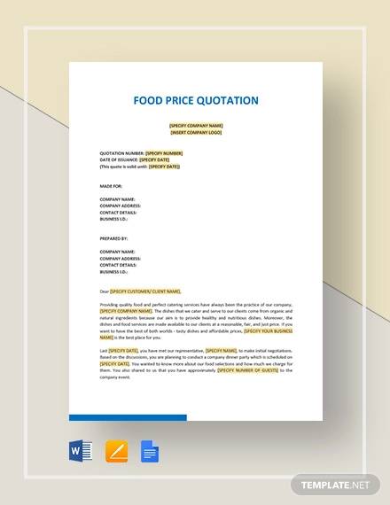 food price quotation template
