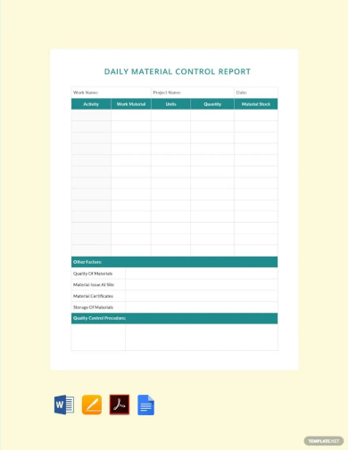 free daily material control report template