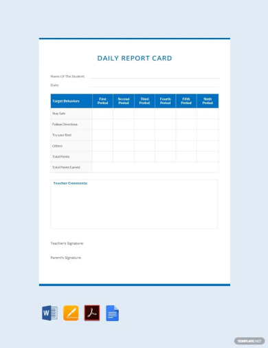 free daily report card example template