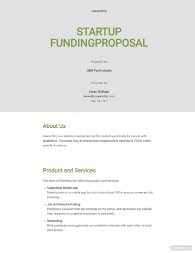 free editable startup funding proposal template