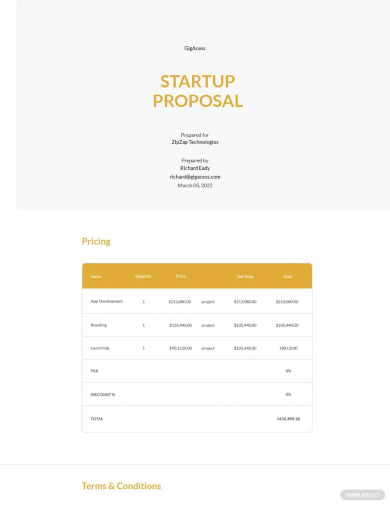 free one page startup proposal template