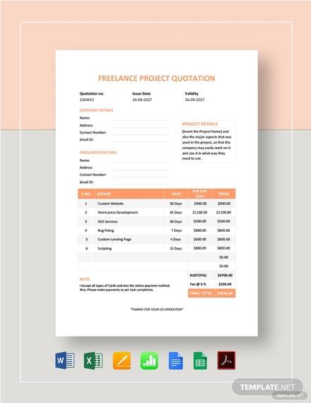 freelance project quotation template