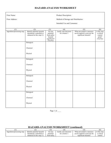 hazard analysis and haccp plan worksheet template 4