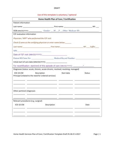 home health care plan template