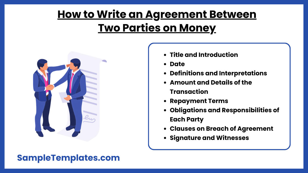 how to write an agreement between two parties on money