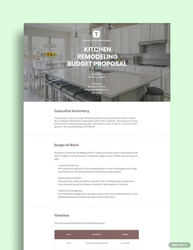 kitchen remodelling budget proposal template