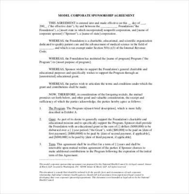 model corporate sponsorship agreement template