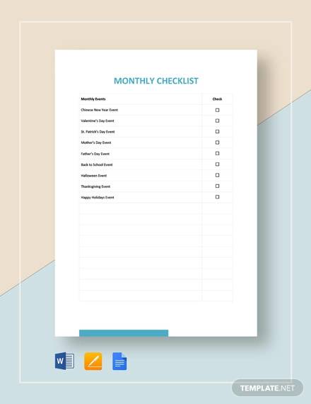 monthly checklist template