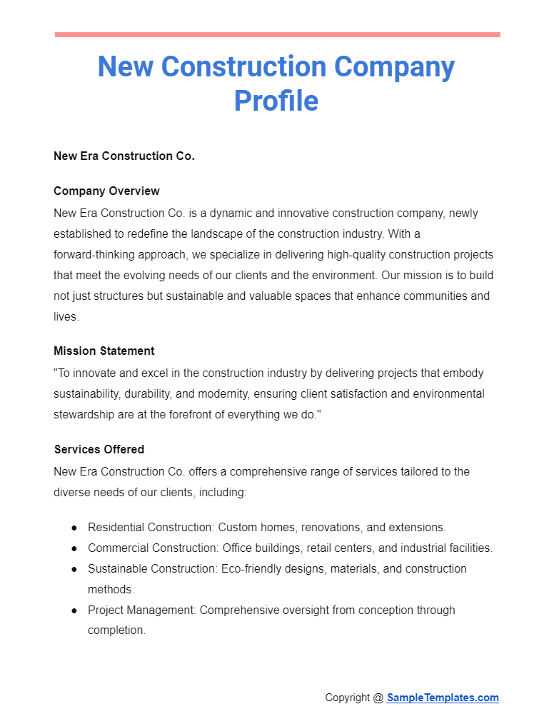 new construction company profile