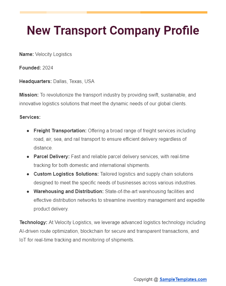 new transport company profile