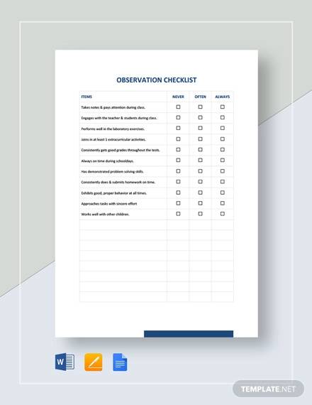 observation checklist template