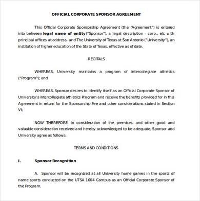 official corporate sponsorship agreement template