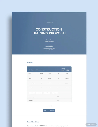 one page construction training proposal template