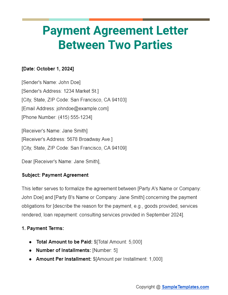 payment agreement letter between two parties